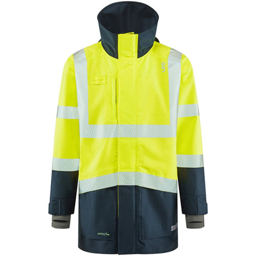 Leo Workwear Clovelly Yellow/Navy EcoViz 15K Performance+ Waterproof Breathable Executive Hi Vis Jacket