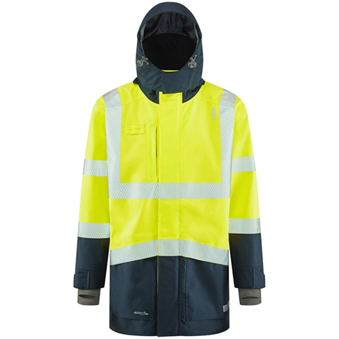 Leo Workwear Clovelly Yellow/Navy EcoViz 15K Performance+ Waterproof Breathable Executive Hi Vis Jacket