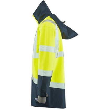 Leo Workwear Clovelly Yellow/Navy EcoViz 15K Performance+ Waterproof Breathable Executive Hi Vis Jacket