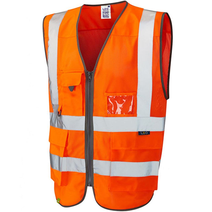 Leo Workwear Cobbaton Orange EcoViz Coolviz Superior Mesh Hi Vis Vest