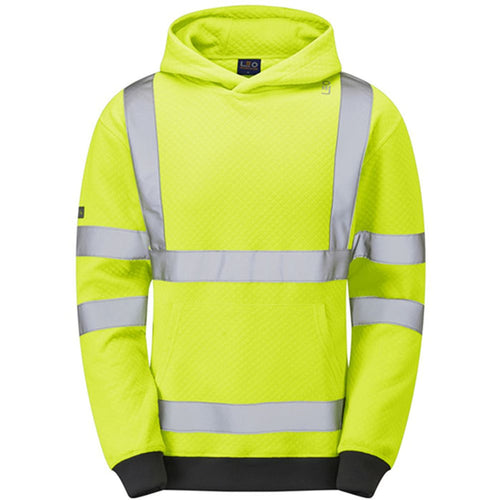 Leo Workwear Goodleigh Yellow EcoViz Hi Vis Hooded Sweatshirt