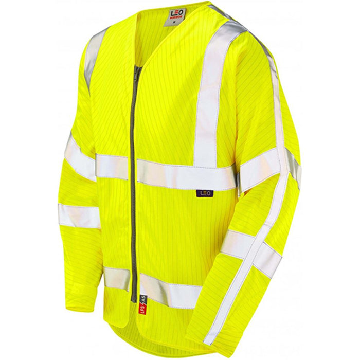 Leo Workwear Huish Yellow EcoViz Flame Retardant & Anti Static Long Sleeve Zipped Hi Vis Vest