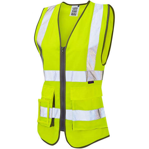 Leo Workwear Lynmouth Yellow EcoViz Zipped Women's Superior Hi Vis Vest