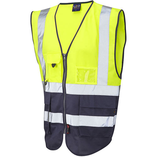 Leo Workwear Lynton W11 Two Tone EcoViz Zipped Hi Vis Superior Waistcoat