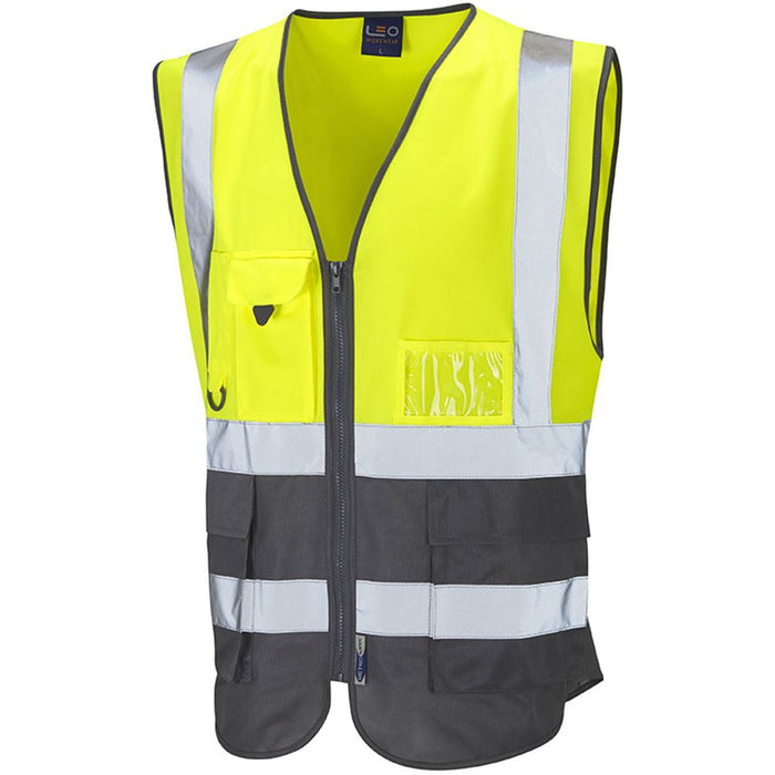 Leo Workwear Lynton W11 Two Tone EcoViz Zipped Hi Vis Superior Waistcoat