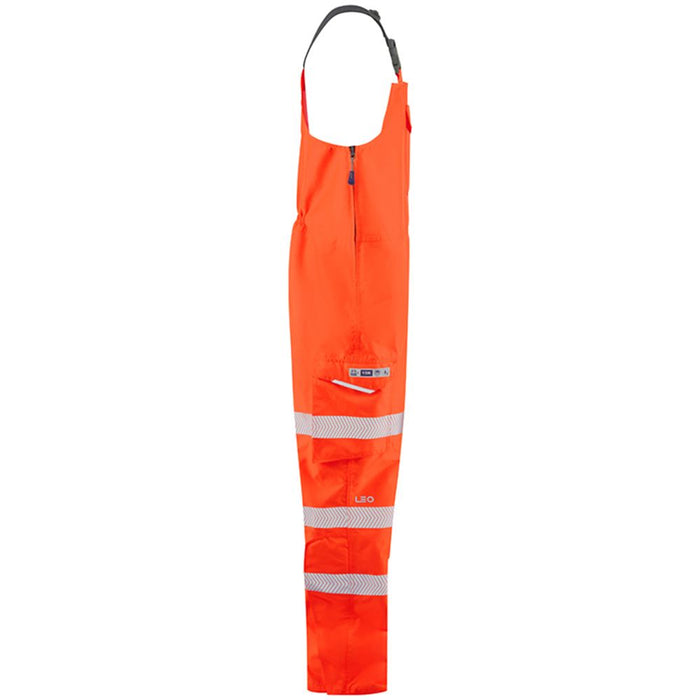 Leo Workwear Northam Orange EcoViz 15K Waterproof Breathable Hi Vis Bib & Brace
