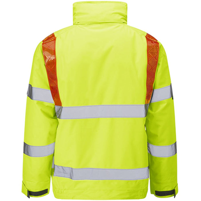 Leo Workwear Portmore Yellow EcoViz 4K Waterproof Baffle Lined Orange Brace Superior Hi Vis Bomber Jacket