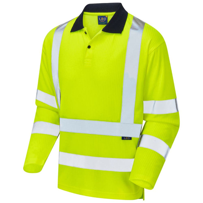 Leo Workwear Swimbridge Yellow EcoViz Comfort Long Sleeve Hi Vis Polo Shirt