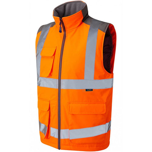 Leo Workwear Torrington Orange EcoViz Baffle Lined Orange Hi Vis Bodywarmer