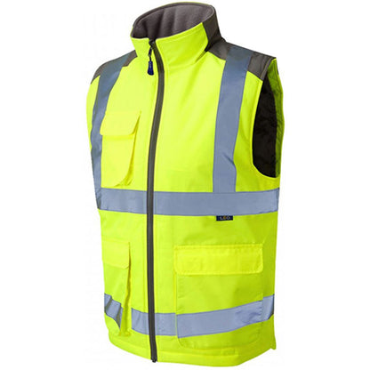 Leo Workwear Torrington Yellow EcoViz Baffle Lined Hi Vis Bodywarmer