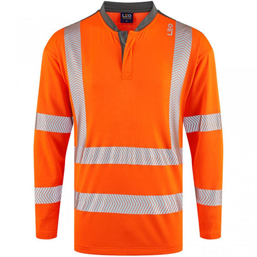 Leo Workwear Watermouth Orange EcoViz Coolmax Performance Long Sleeve Hi Vis T-Shirt
