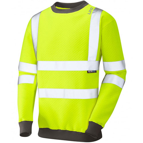 Leo Workwear Winkleigh Yellow Ecoviz Polycotton Hi Vis Sweatshirt
