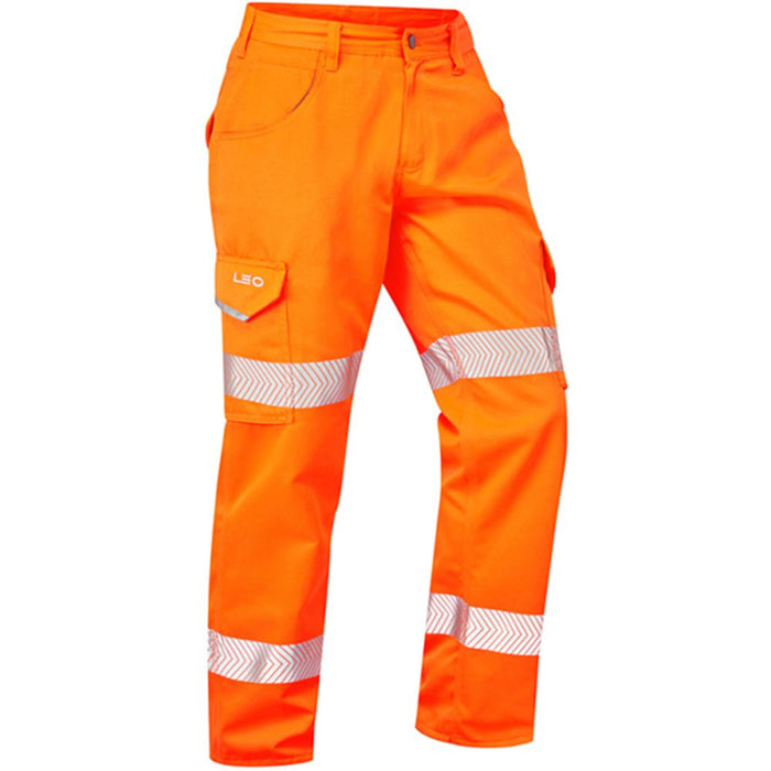 Leo Workwear Yelland Orange Lightweight Polycotton Hi Vis Cargo Trouser