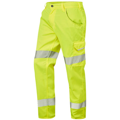 Leo Workwear Yelland Yellow Lightweight Polycotton Hi Vis Cargo Trouser