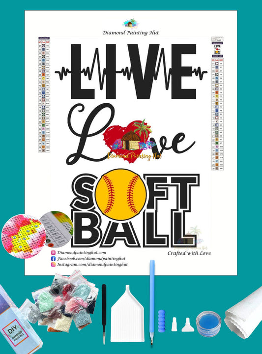 Live Love Softball Diamond Painting