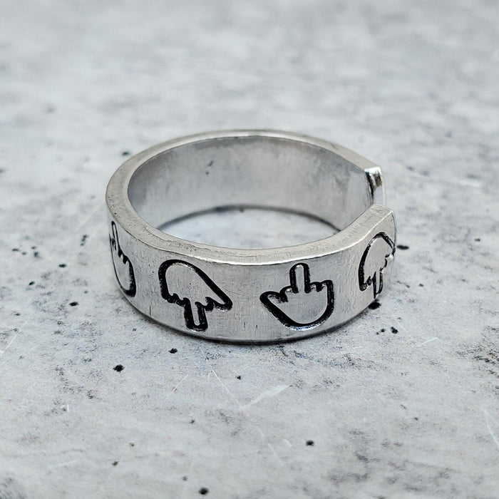 Middle Finger THIN Band Ring - F Off Funny Jewelry - F*ck You Ring for Friend - His and Hers Matching Rings - Gender Neutral Silver Ring