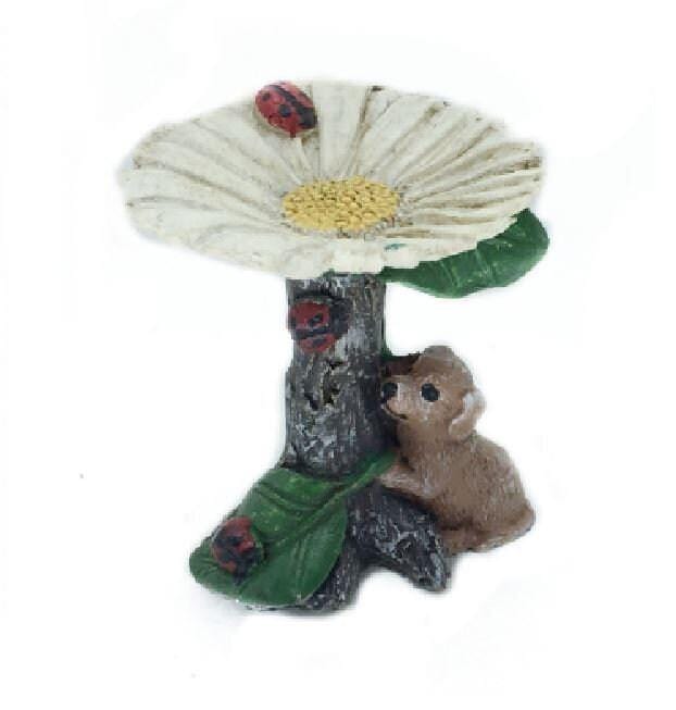 Daisy Birdbath, Miniature Dog at a Birdbath, 2" Birdbath on a Stake