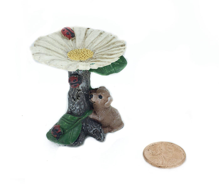 Daisy Birdbath, Miniature Dog at a Birdbath, 2" Birdbath on a Stake