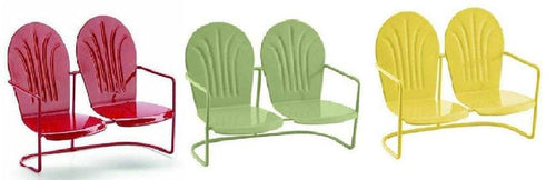 Miniature Red, Green or Yellow Double Glider Chair, Color Choice of Retro Outdoor Chair,  2.75" Metal Seating
