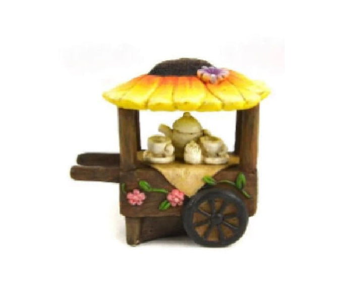Miniature Sunflower Coffee Cart,  Orange Flower Topped Spring Cart, Fairy Garden Accessory