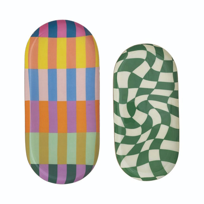 Multicolor Oval Metal Tray