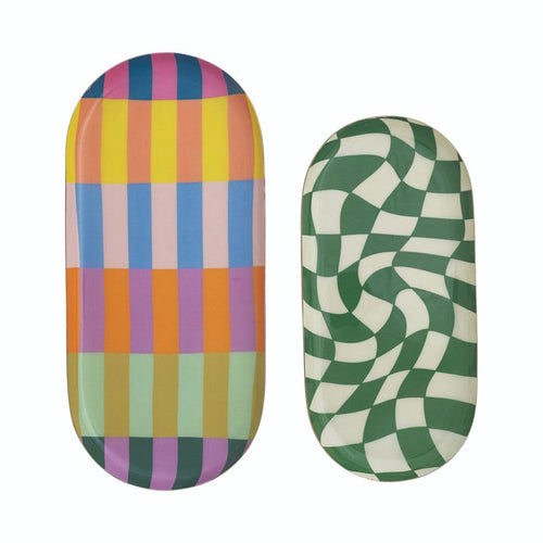 Multicolor Oval Metal Tray