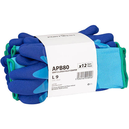 MultiSAVE Pack 12 - Portwest Waterproof Work Gloves with Latex Foam Coating 13g APB80 (12 Pairs)