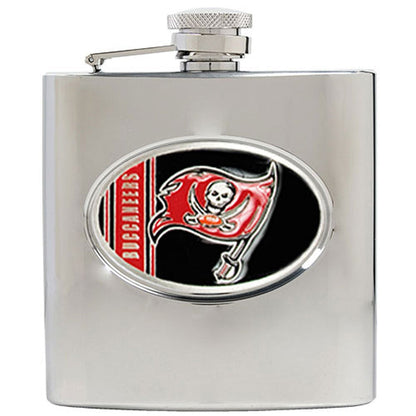NFL 6-Ounce Matte Finished Stainless Steel Hip Flask with Oval Tampa Bay Buccaneers Team Emblem and Funnel