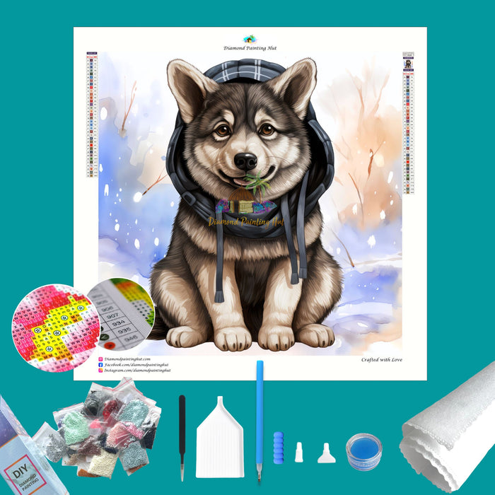 Norwegian Elkhound Winter Diamond Painting