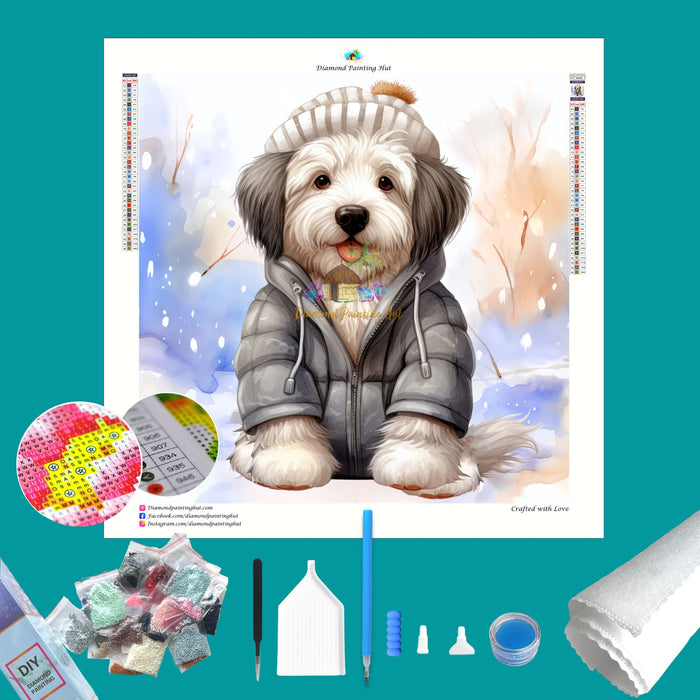 Old English Sheepdog Winter Diamond Painting