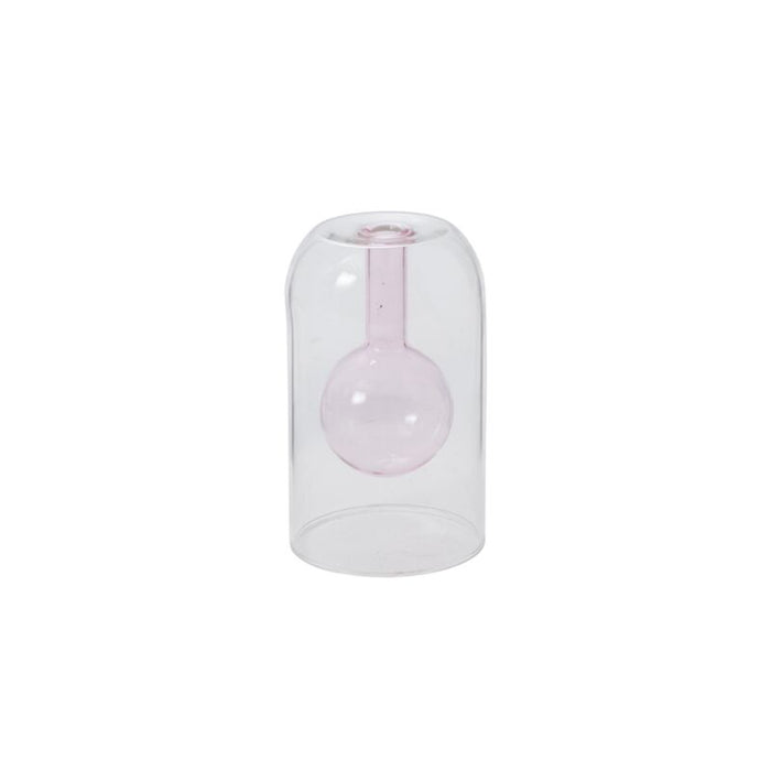 Transparent glass bud vase with a delicate pink bulb inside, perfect for minimalist home decor.