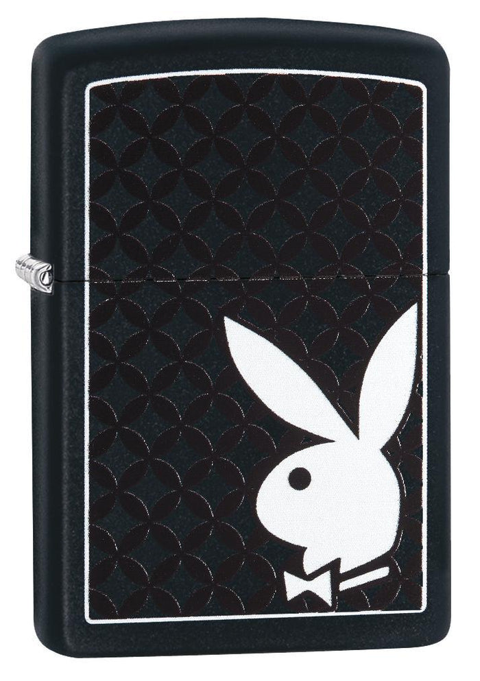 29578 White Playboy Bunny on Black Matte Lighter