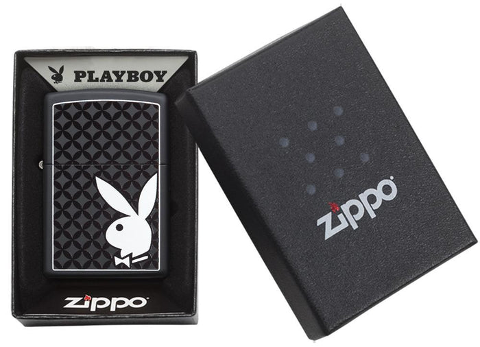 29578 White Playboy Bunny on Black Matte Lighter