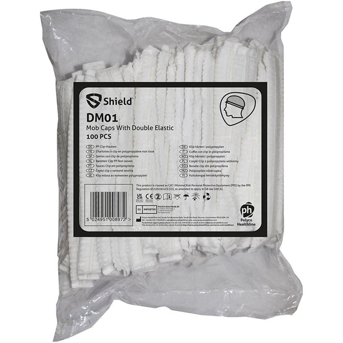Polyco DM01 White Double Stitched Mob Caps (Pack 1000)