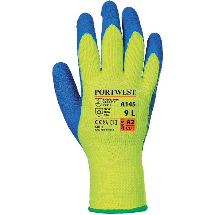 Portwest A145 Thermal Cold Grip Gloves with Crinkle Latex Palm Coating - 7g