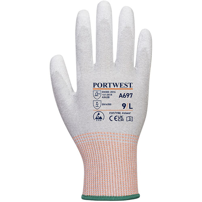 Portwest A697 LR13 ESD Antistatic Cut B Gloves with PU Palm Coating - 13 gauge (Pack 12)