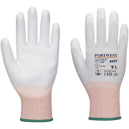 Portwest A697 LR13 ESD Antistatic Cut B Gloves with PU Palm Coating - 13 gauge (Pack 12)