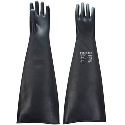 Portwest A803 Heavyweight Latex Rubber Chemical Resistant Gauntlet Gloves 60cm