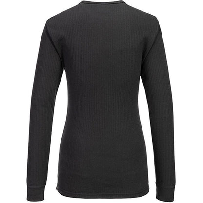 Portwest B126 Women's Black Polycotton Thermal Long Sleeve Baselayer T-Shirt 200g