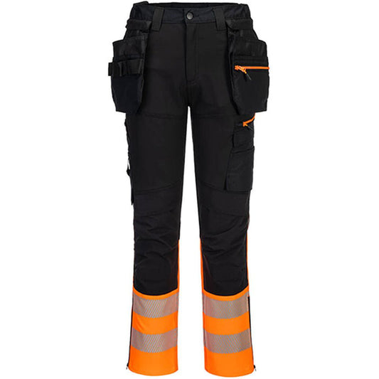 Portwest DX457 DX4 Orange/Black Class 1 Stretch Detachable Holster Pocket Hi Vis Craft Trouser