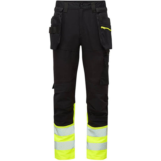 Portwest DX457 DX4 Yellow/Black Class 1 Stretch Detachable Holster Pocket Hi Vis Craft Trouser