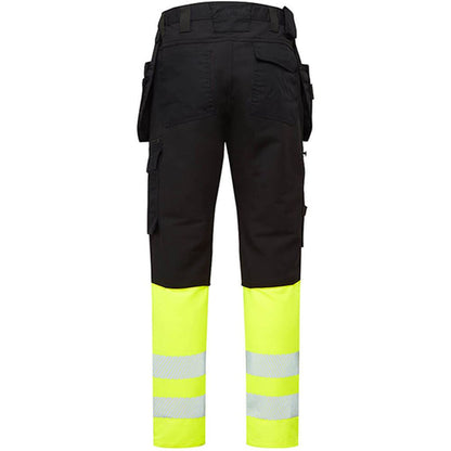 Portwest DX457 DX4 Yellow/Black Class 1 Stretch Detachable Holster Pocket Hi Vis Craft Trouser