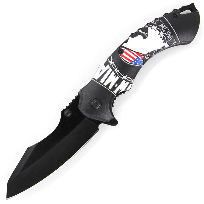 Prisoner of War POW MIA American Flag Combat Spring Assisted Knife - Black SJ-1023-PM-D - AnyTime Blades