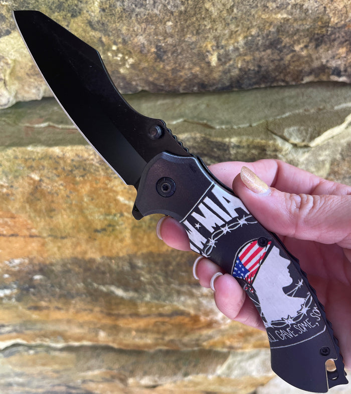 Prisoner of War POW MIA American Flag Combat Spring Assisted Knife - Black SJ-1023-PM-D - AnyTime Blades