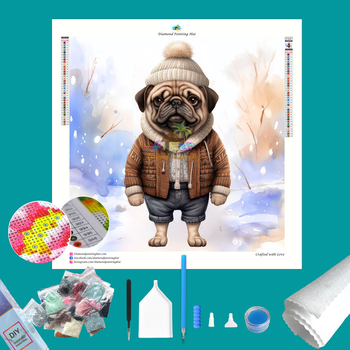 Pug Winter Diamond Painting