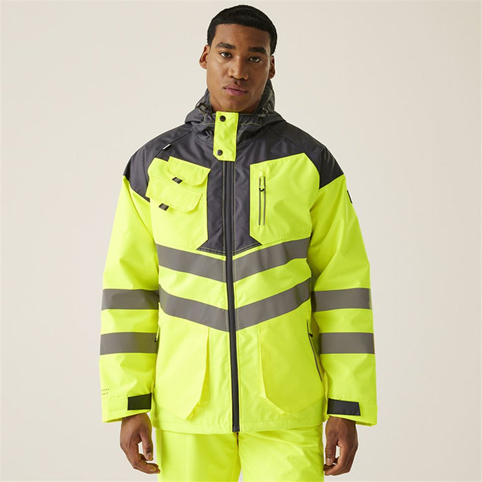 Regatta TRA340 Tactical Yellow Hi Vis Waterproof Fleece Lined Parka Jacket