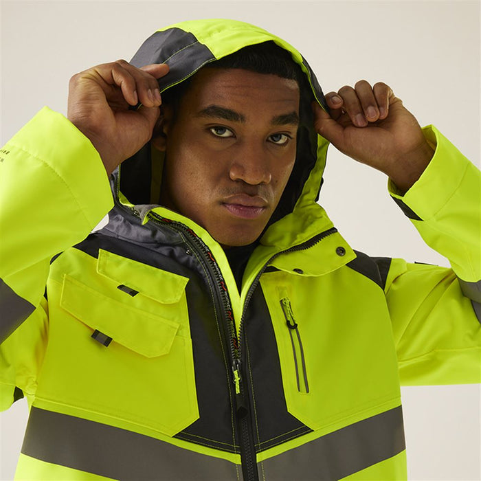 Regatta TRA340 Tactical Yellow Hi Vis Waterproof Fleece Lined Parka Jacket