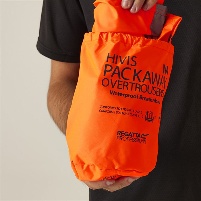 Regatta TRW498 Pro Orange Hi Vis Waterproof Breathable Packaway Trouser