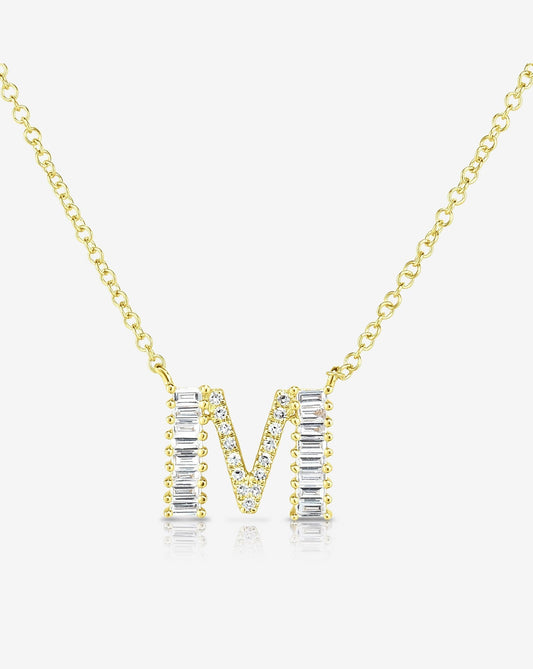 Baguette + Pavé Initial Necklace