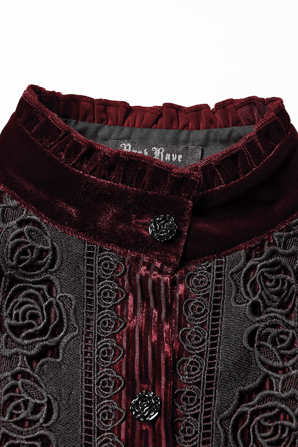 Crimson Bloom Embroidered Button-Up Top [Red]